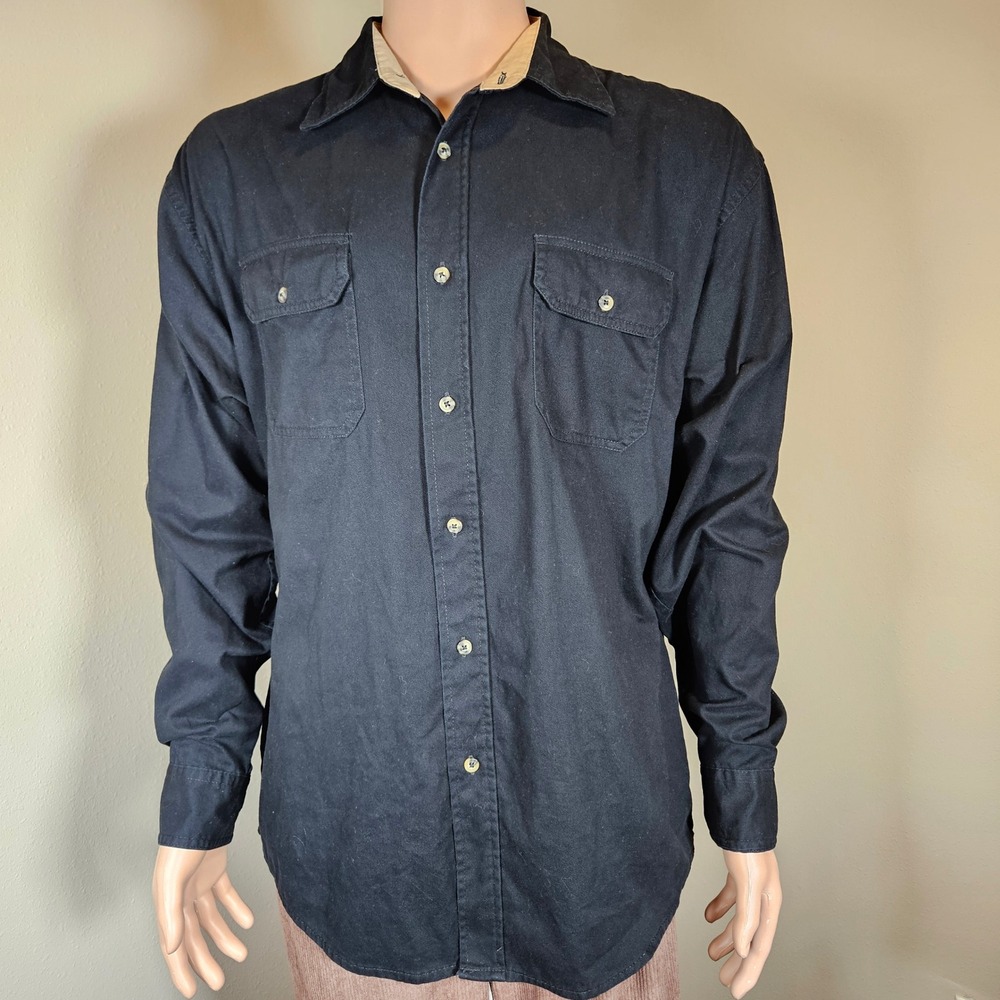 Wrangler Premium Quality Mens Large Black Cotton Long Sleeve Work Shirt HLB1WHA